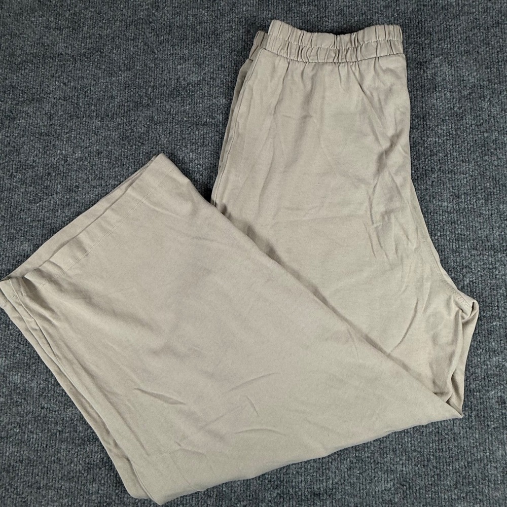 ZARA Wide Leg Cargo Pants Womens Elastic Waist Beige Casual Relaxed Fit Boho